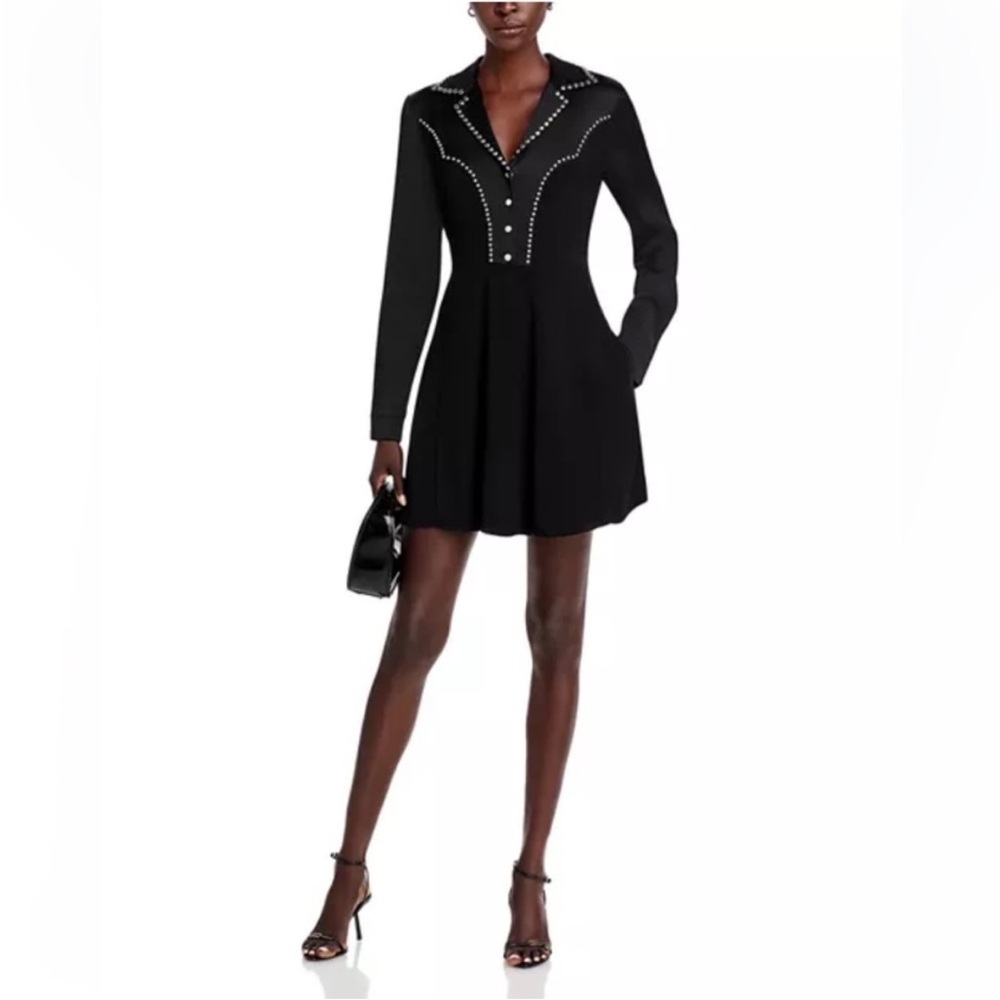 Re/Done Western Yoke Studded Mini Dress Black Long Sleeve Made in Italy